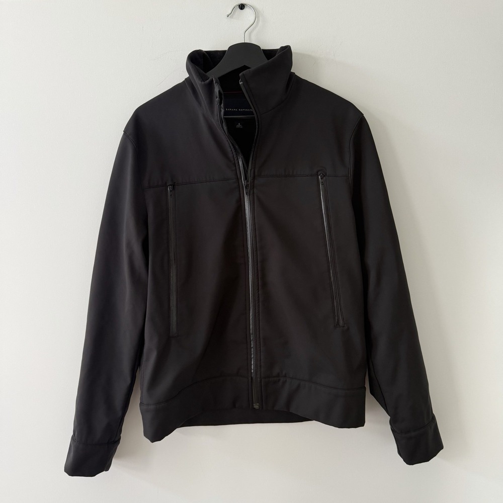 Banana Republic Jacket Mens S Black Full Zip Soft Shell Water Resistant Stretch